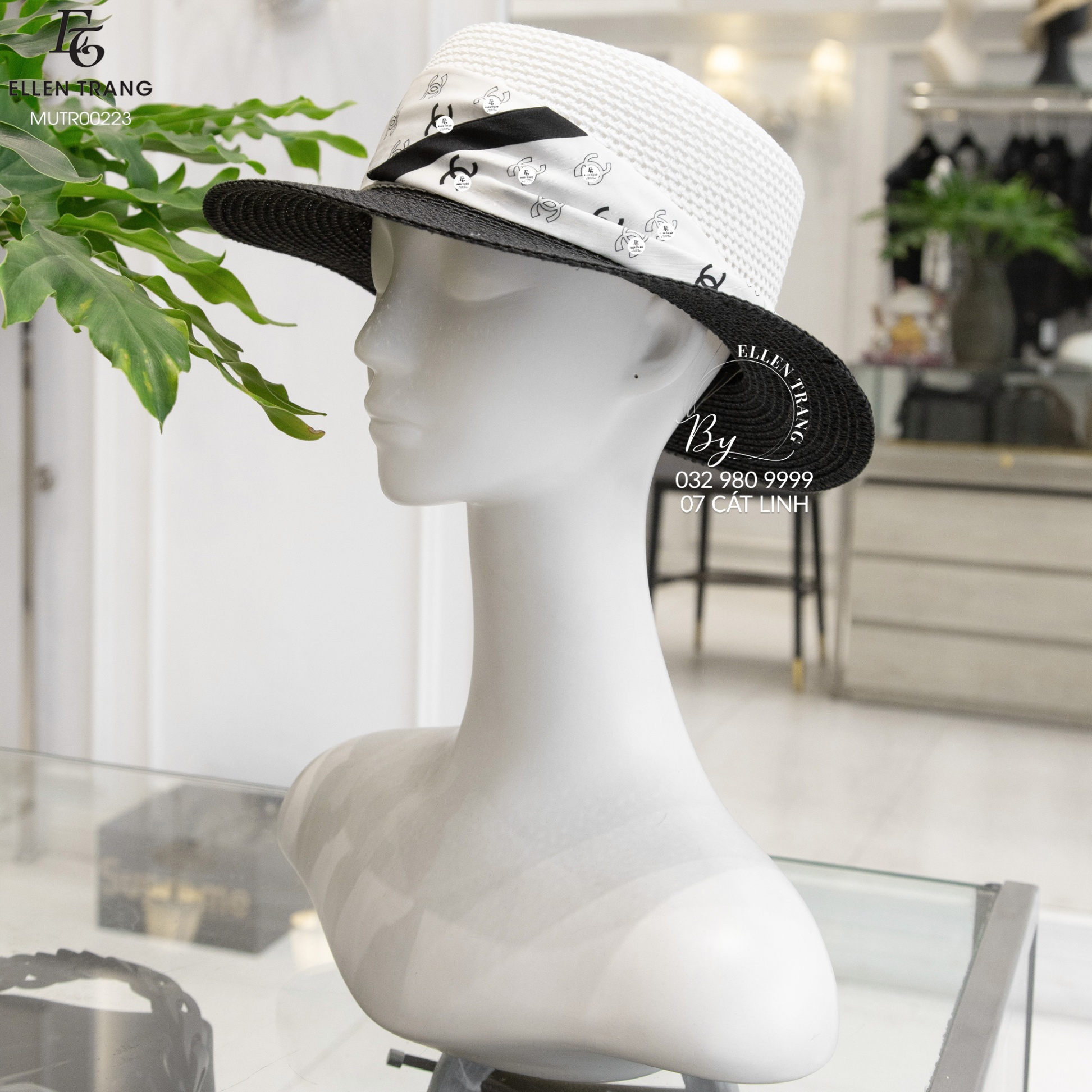 MŨ TRẮNG VÀNH ĐEN CHANEL