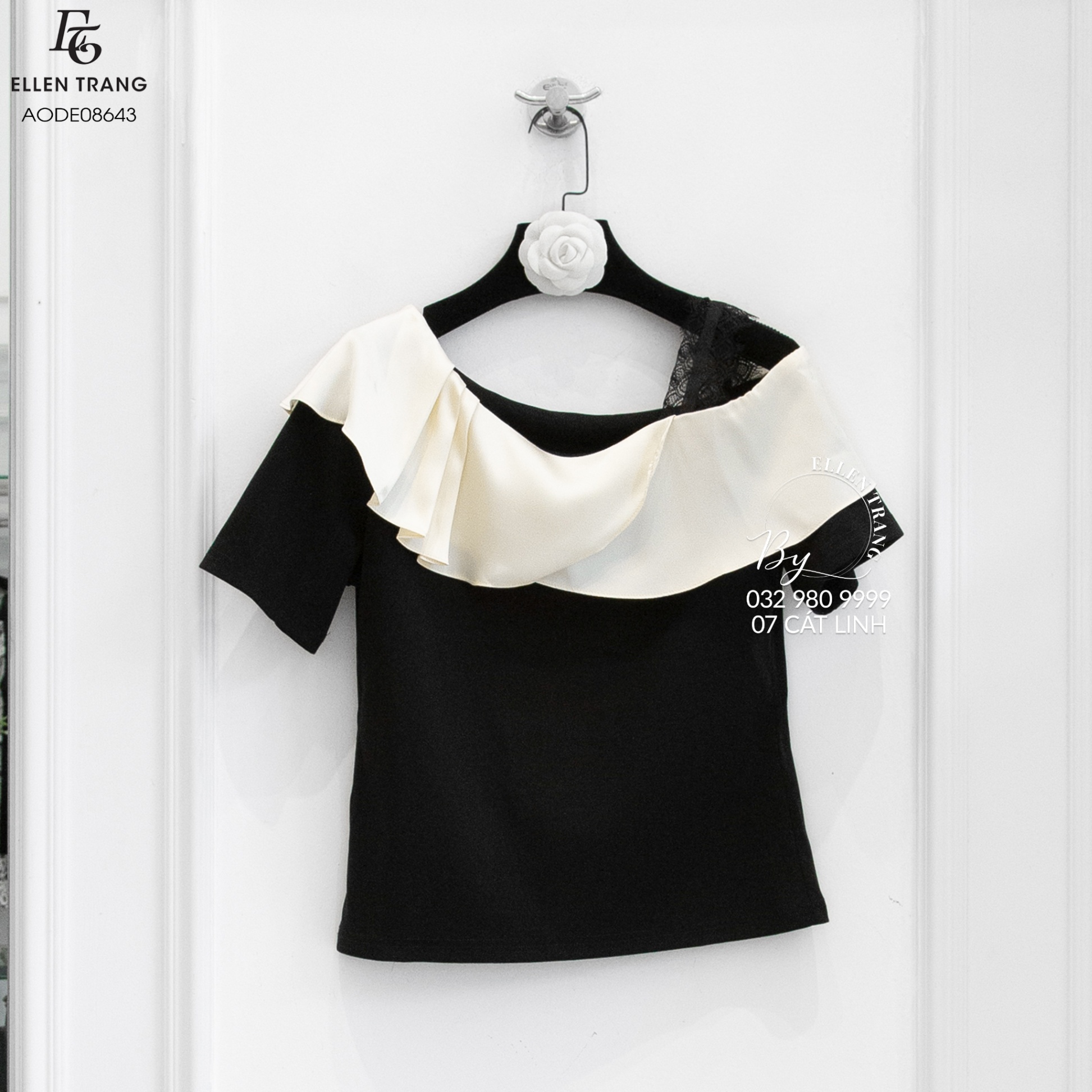 ÁO ĐEN CỔ BE DÂY REN