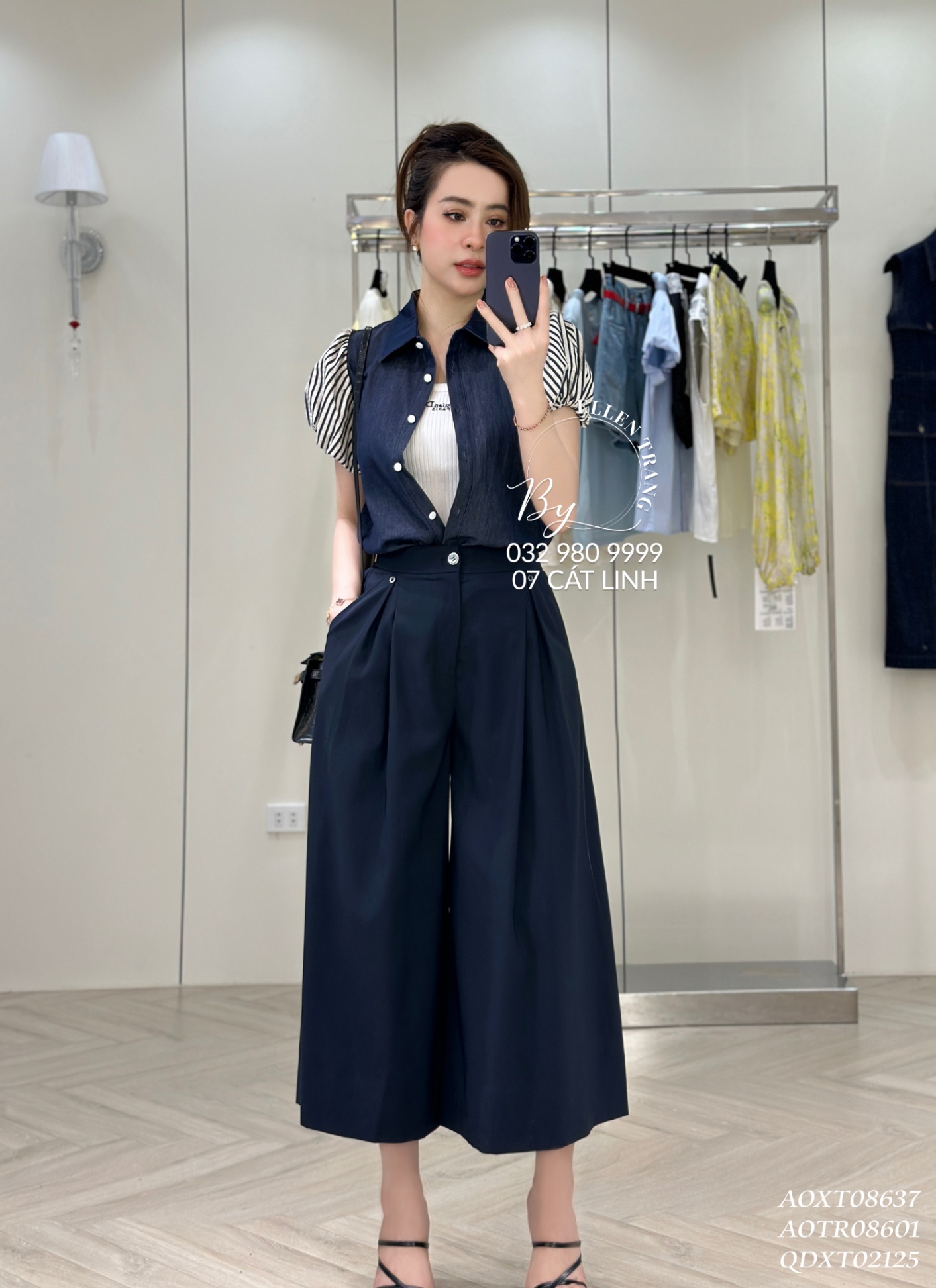 ÁO SƠ MI XANH THAN CÚC TRẮNG TAY KẺ BE