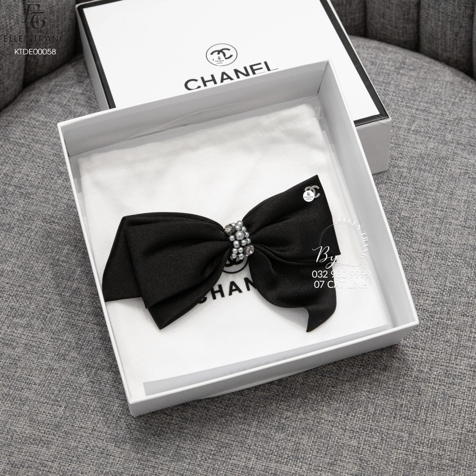 KẸP TÓC NƠ ĐEN ĐÍNH HẠT CHANEL