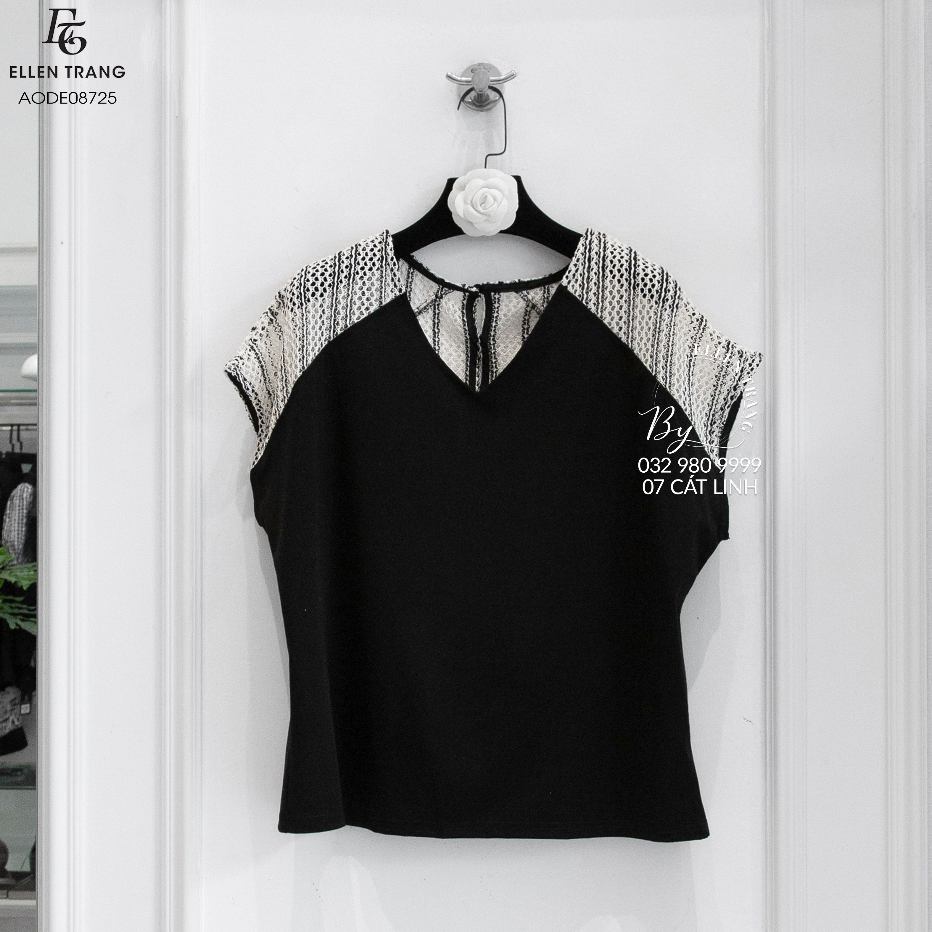 ÁO ĐEN VAI LƯỚI TRẮNG