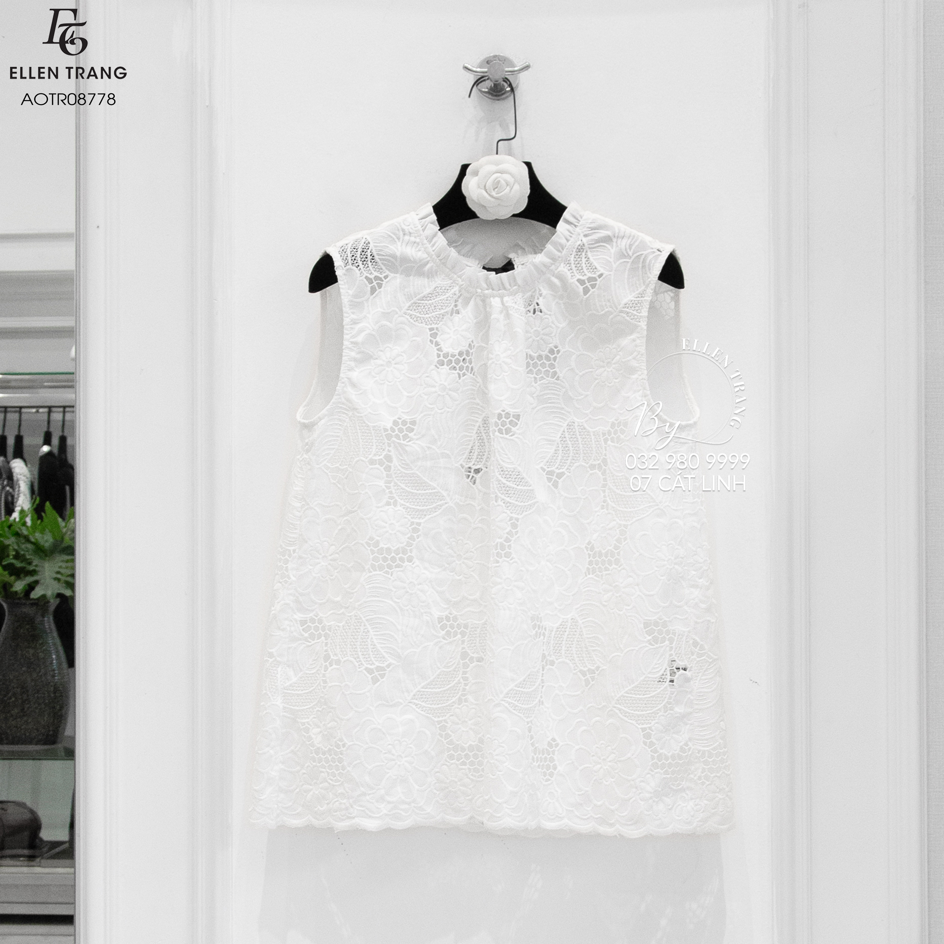 ÁO TRẮNG REN SÁT NÁCH CỔ BÈO DÂY ĐEN BUỘC SAU