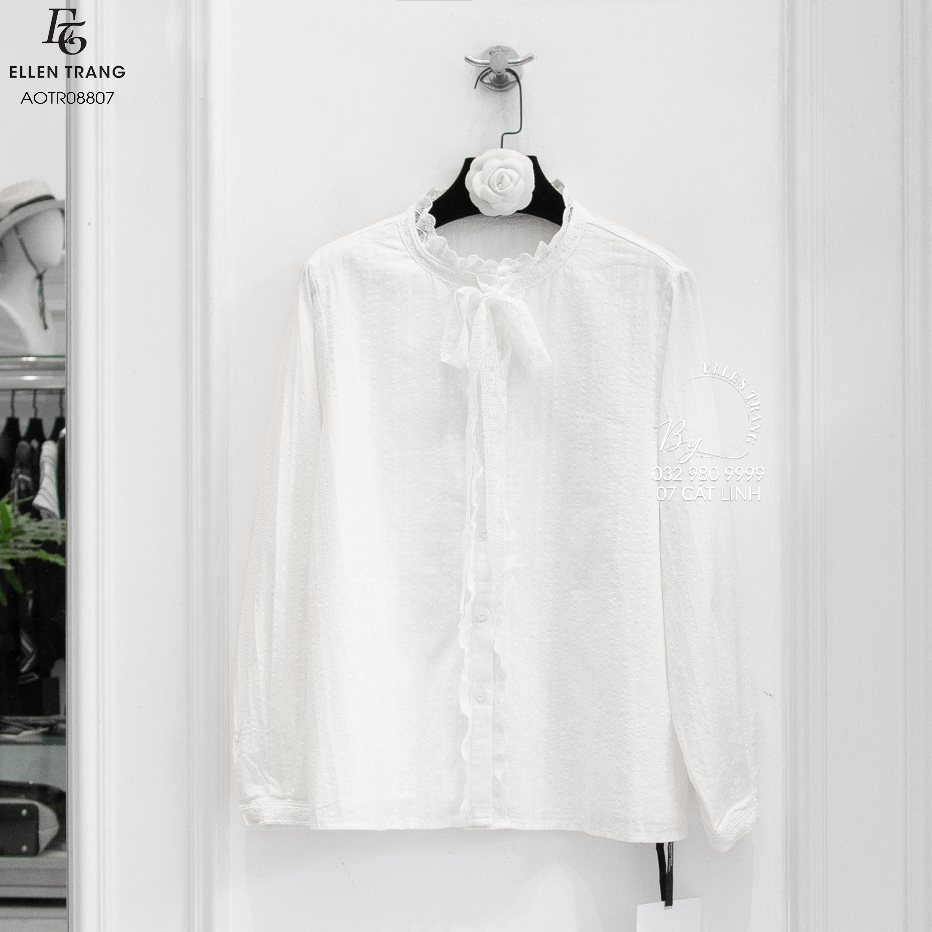 ÁO TRẮNG VIỀN REN DÂY BUỘC