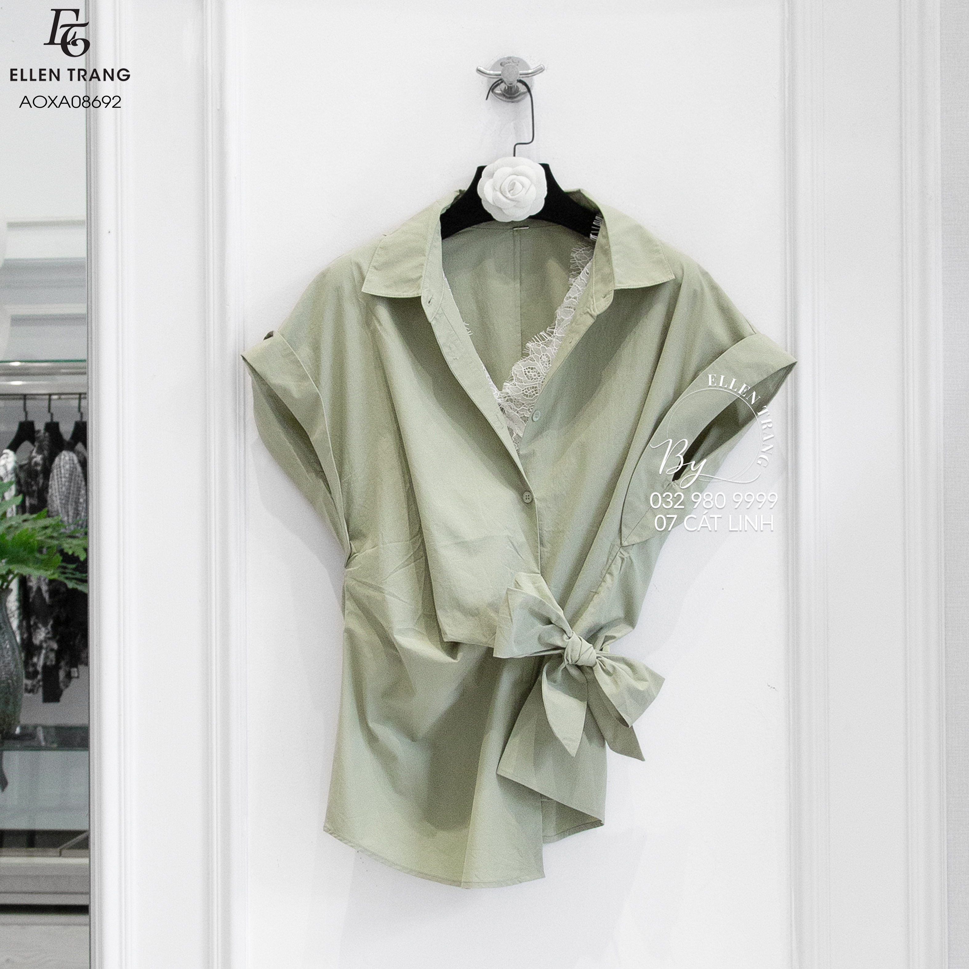 ÁO XANH LÓT REN TRẮNG