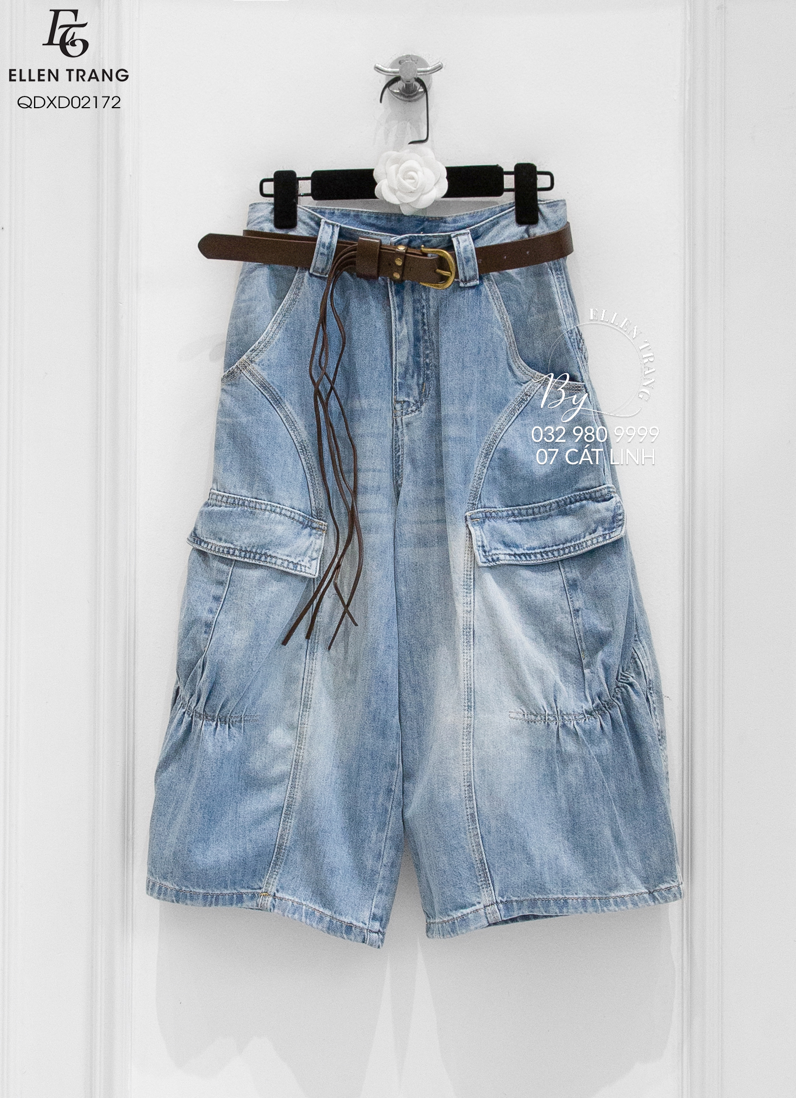 QUẦN JEANS LỬNG XANH DƯƠNG KÈM ĐAI NÂU