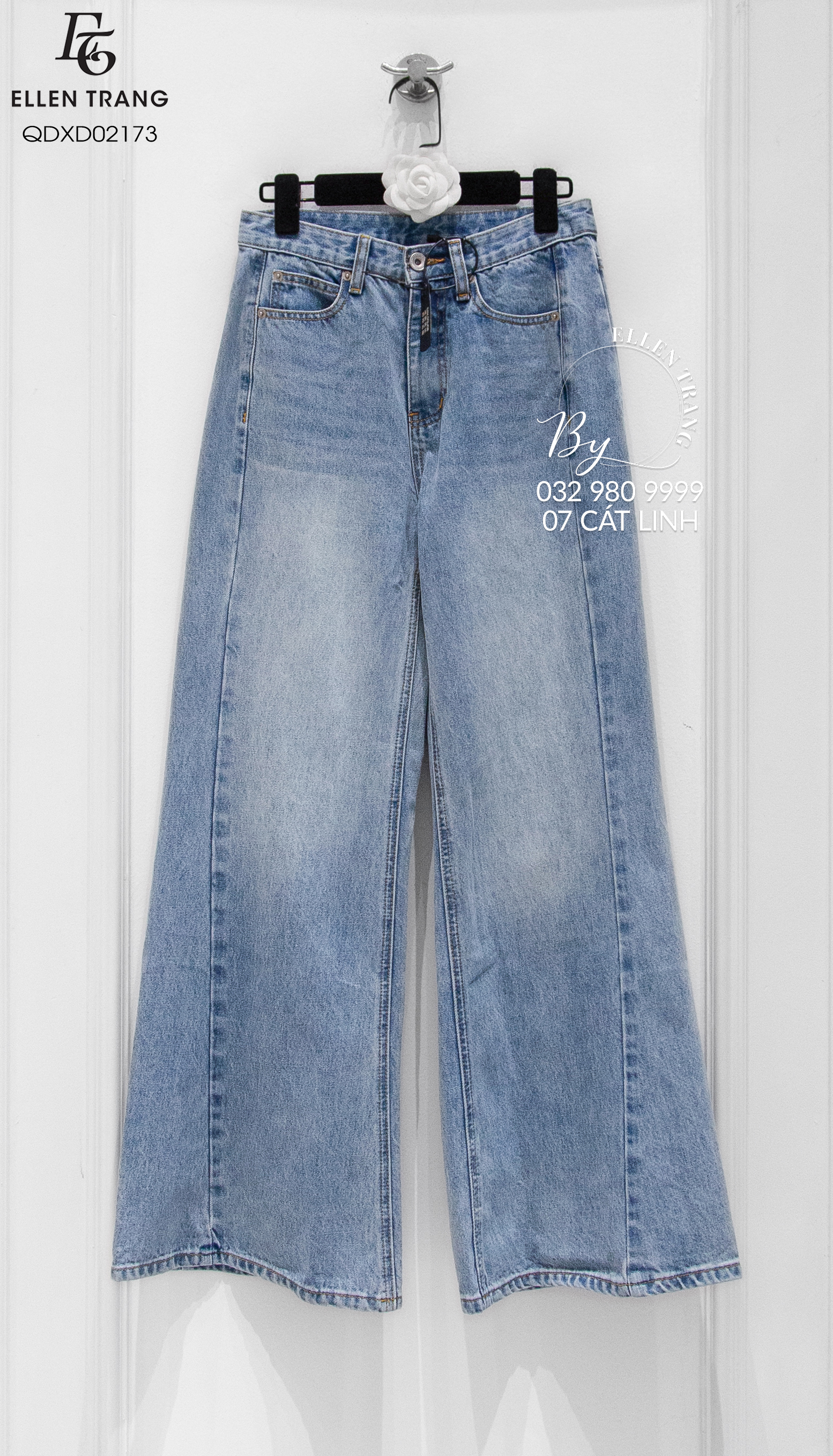 QUẦN JEANS XANH ỐNG LOE GÂN GIỮA