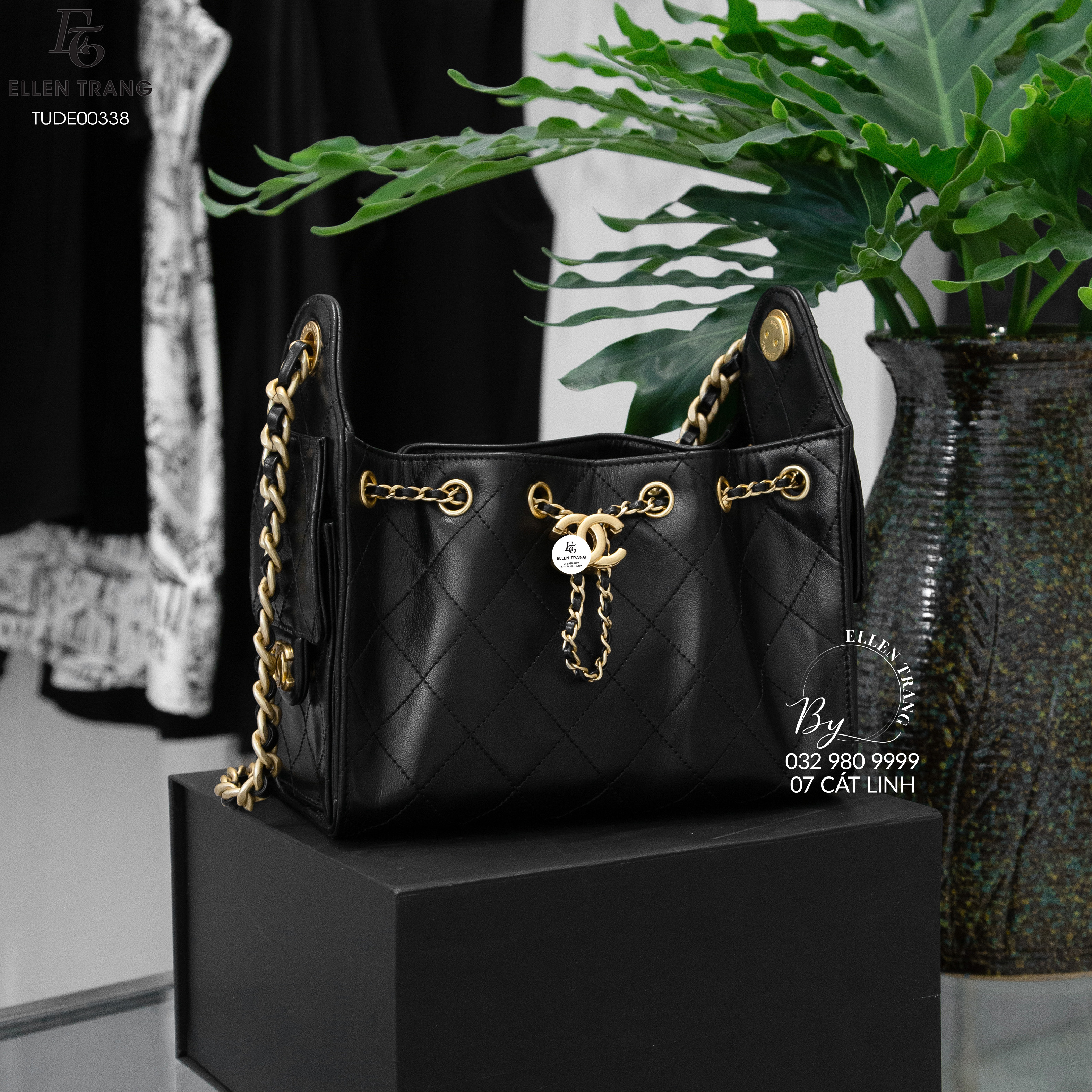 TÚI CHANEL ĐEN DÂY XÍCH VÀNG TÚI BÊN 23*15*11