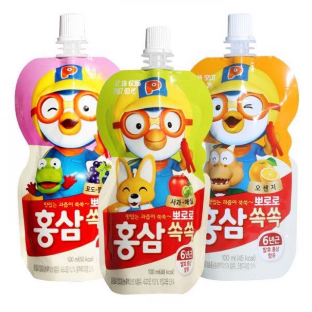 [Vị Cam] Nước Uống Hồng Sâm Trẻ Em PORORO Hàn Quốc Hộp 10 gói (10 x 100ml)