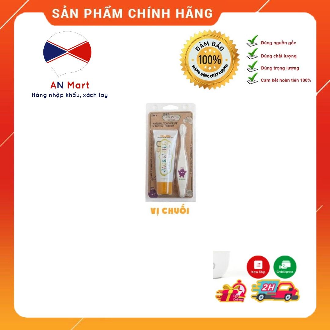 [HƯƠNG CHUỐI] BỘ SET GỒM BÀN CHẢI VÀ KEM ĐÁNH RĂNG HỮU CƠ JACK & JILL - 50G