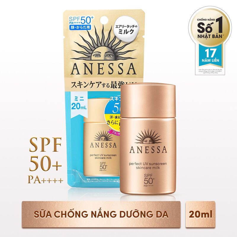 Sữa Chống Nắng Dịu Nhẹ Cho Da Nhạy Cảm Anessa Perfect UV Sunscreen Mild Milk SPF50+, PA++++ 20ml