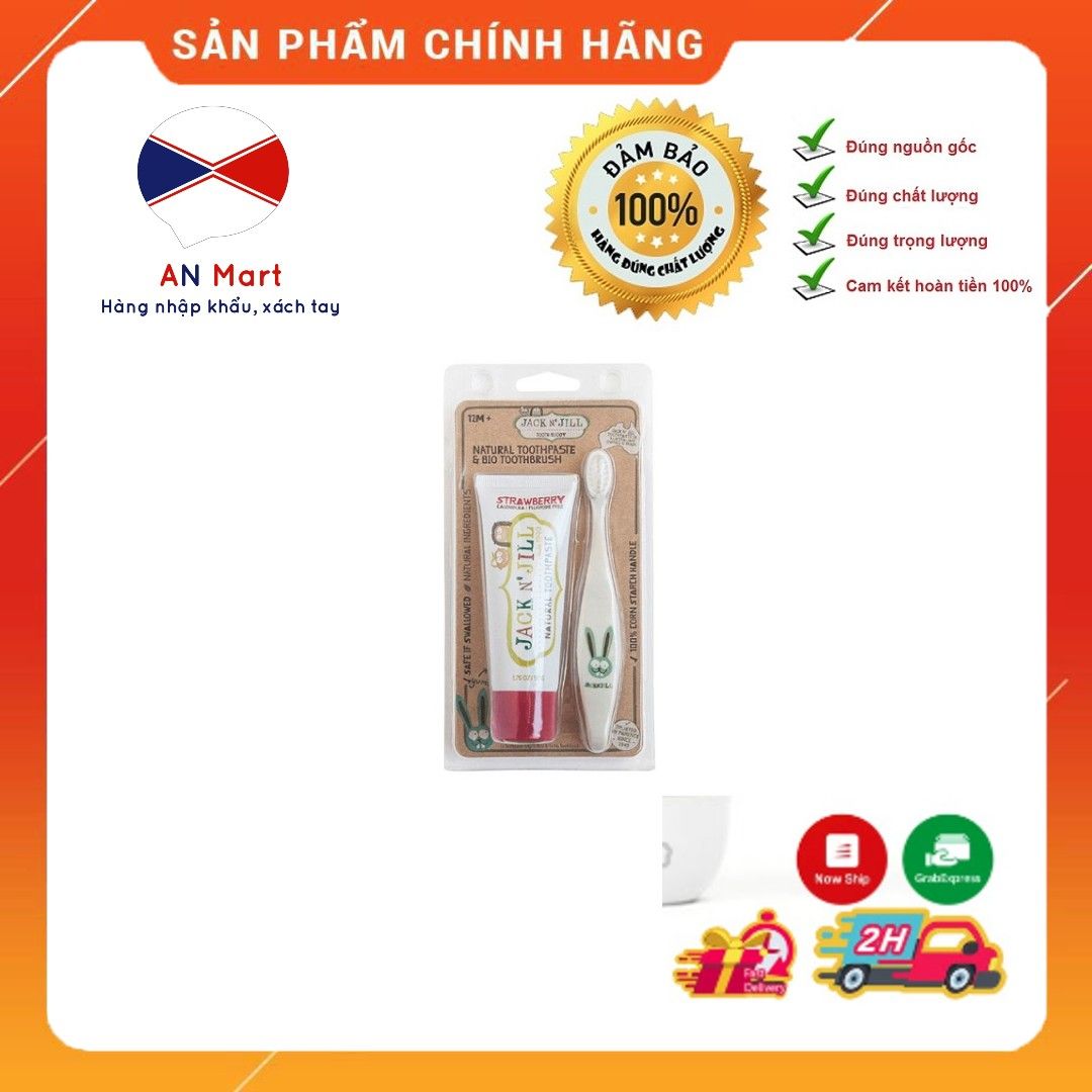 [HƯƠNG DÂU] BỘ SET GỒM BÀN CHẢI VÀ KEM ĐÁNH RĂNG HỮU CƠ JACK & JILL - 50G