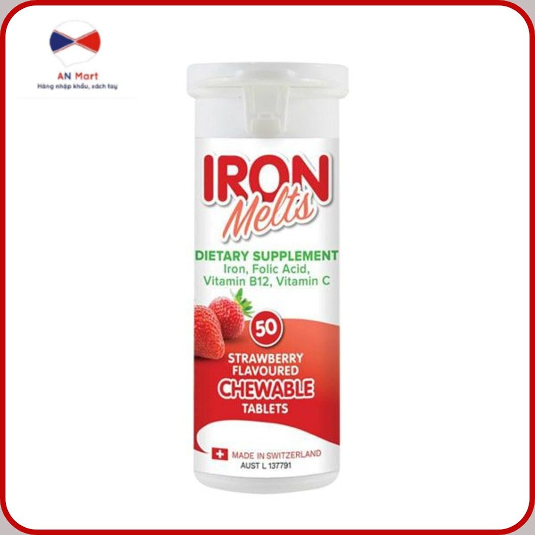 Viên ngậm bổ sung sắt Iron Melts Chewable 50 viên của Úc- An Mart