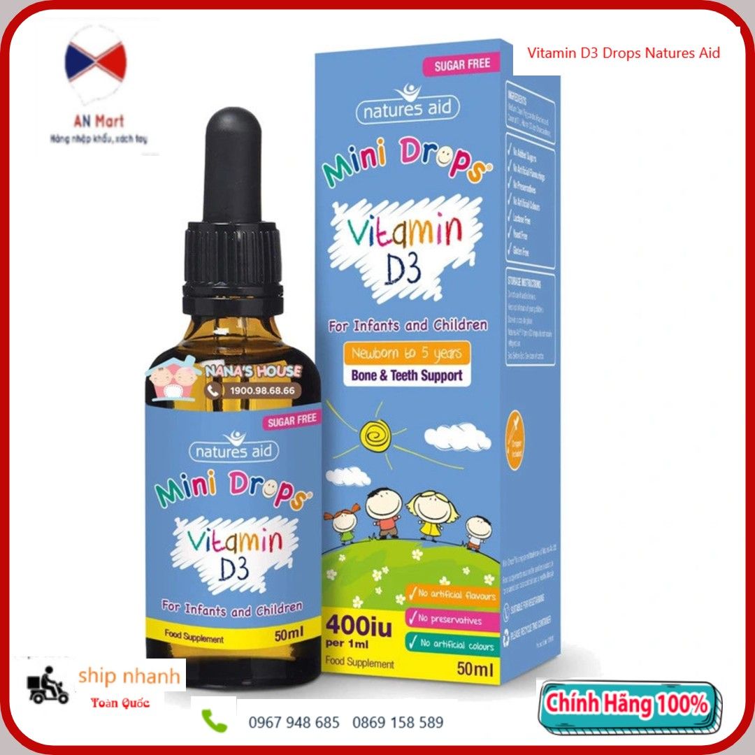 Natures Aid Vitamin D3 drops 50ml cho bé 0-5 tuổi Anh- An Mart