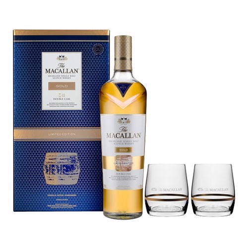 Rượu Macallan Gold Double Cask limited hộp quà tặng có 2 cốc nội địa UK