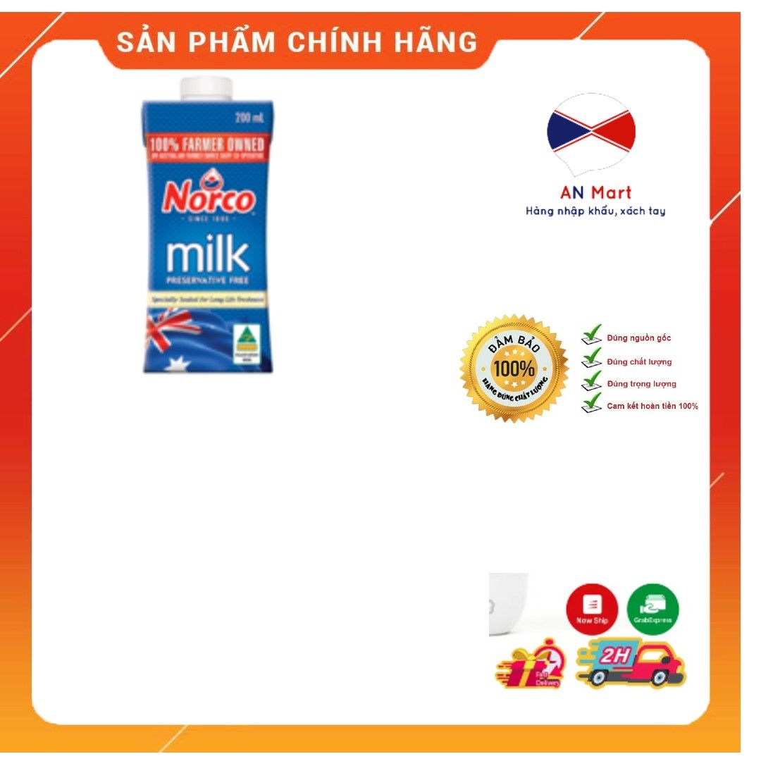 Sữa tươi Norco Úc milk full cream hộp 200ml lốc 6 hộp, Úc- An Mart