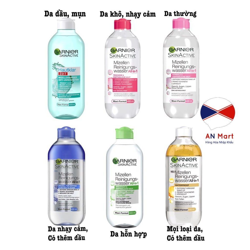 NƯỚC TẨY TRANG GARNIER SKIN NATURALS MICELLAR CLEANSING WATER (125ml) Pháp Đủ Màu Cho Các Loại Da