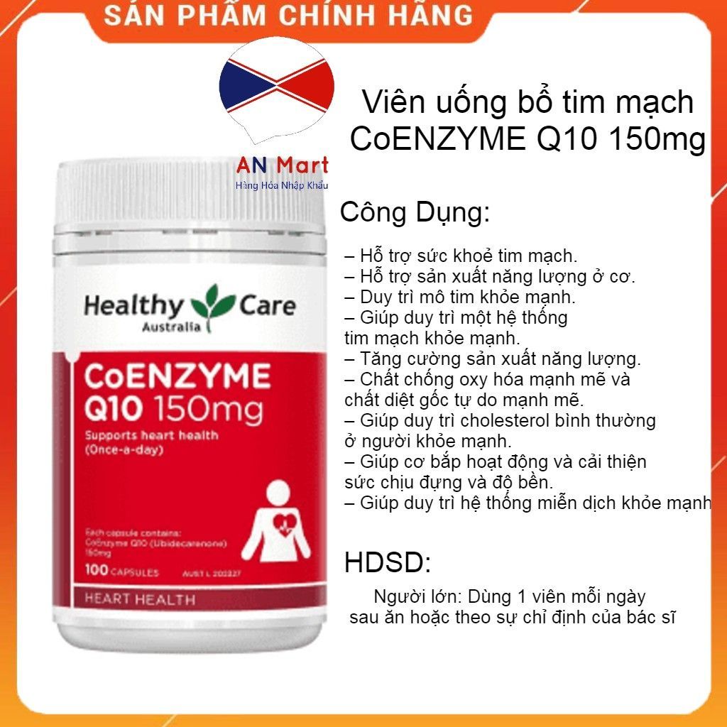 Bổ tim mạch Healthy Care CoEnzyme Q10 150mg 100 viên Úc- An Mart