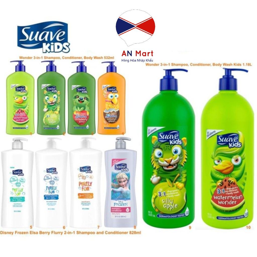 Sữa tắm gội Suave Kids 3 in 1 Mỹ có mùi hương trái cây- An Mart