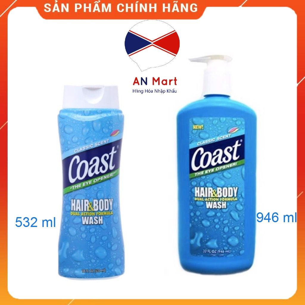 Sữa Tắm Gội Coast Hair & Body Wash 532ml/946ml