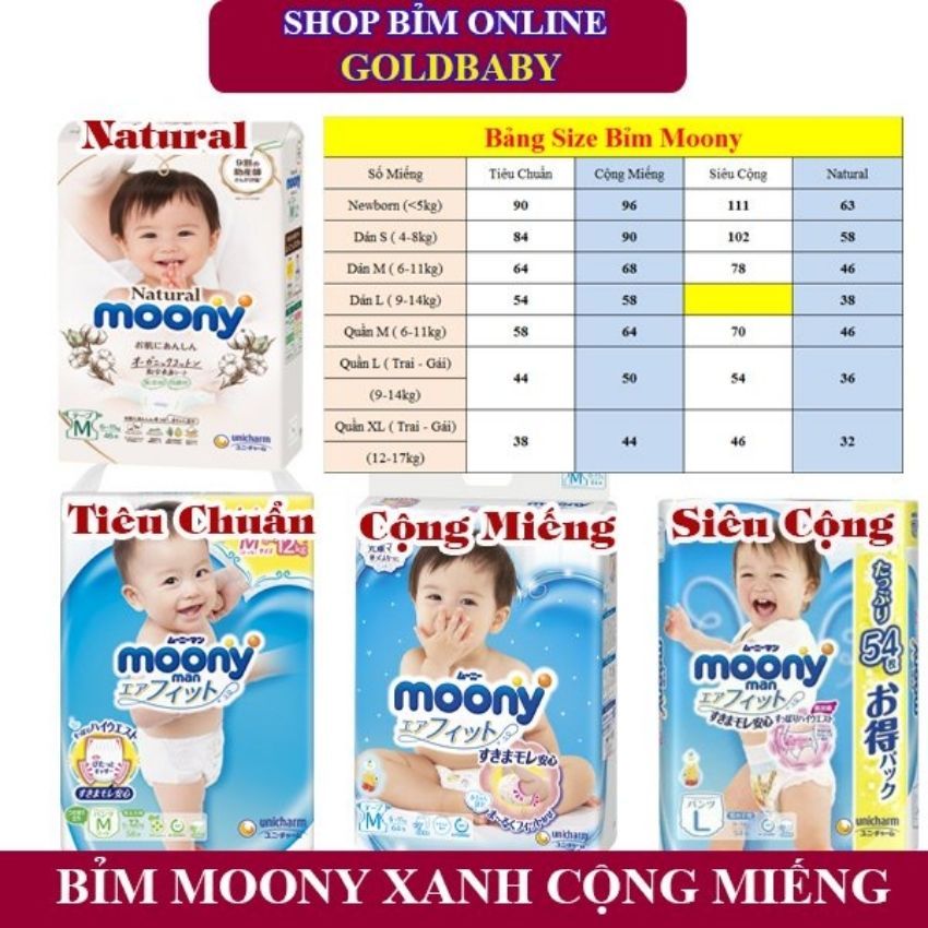 Bỉm Quần Moony Cộng miếng Natural size L36