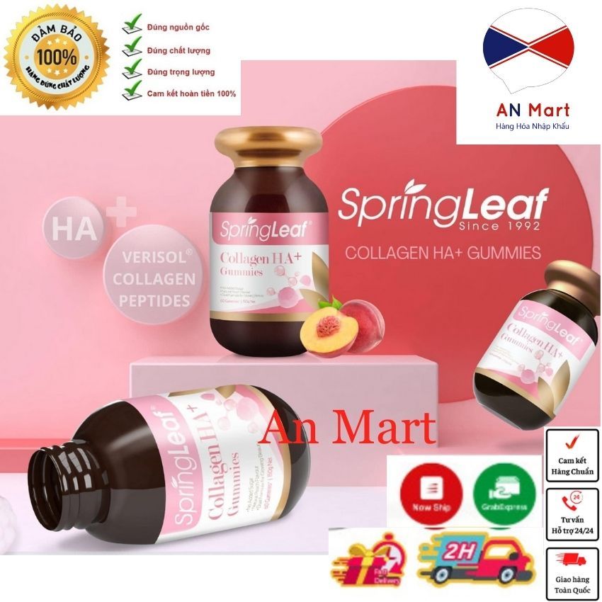 Collagen HA+ Kẹo Dẻo Vị Đào Spring leaf 60 viên Úc. An Mart