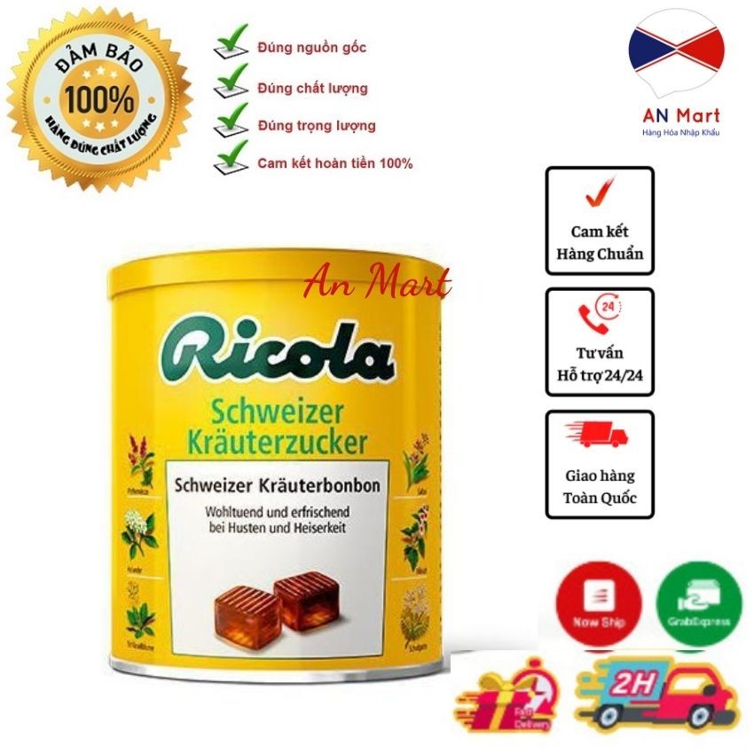 Kẹo ngậm thảo dược giảm ho Ricola hộp 250g của Đức. An Mart