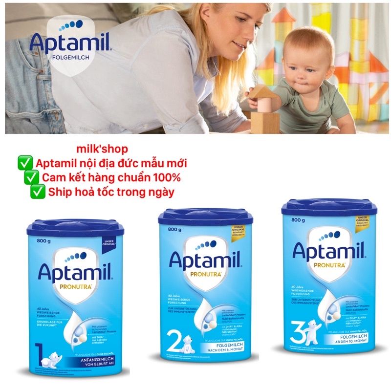 Sữa Aptamil xanh cao Đức đủ số 1 2 3 hộp 800g- An Mart