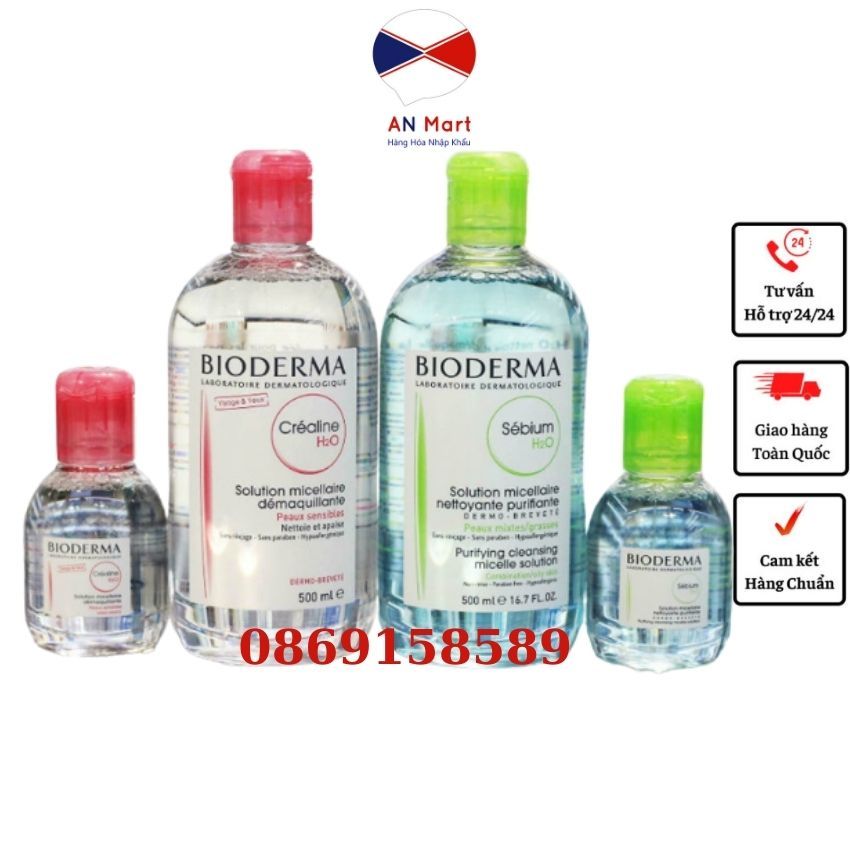 Nước tẩy trang Bioderma 500ml của Pháp màu xanh và hồng-An Mart