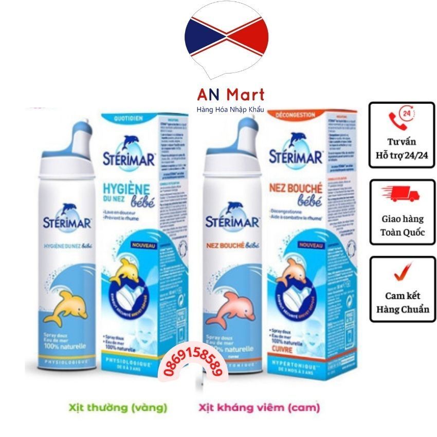 Xịt muối biển Sterimar pháp cá heo vàng và cam 100ml- An Mart