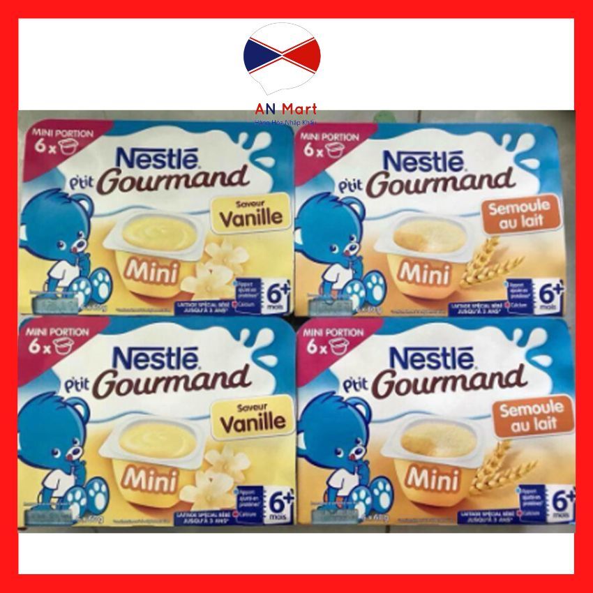 Váng sữa Ptit Gourmand Nestle 6 hộp x 60g vị vani socola bánh quy