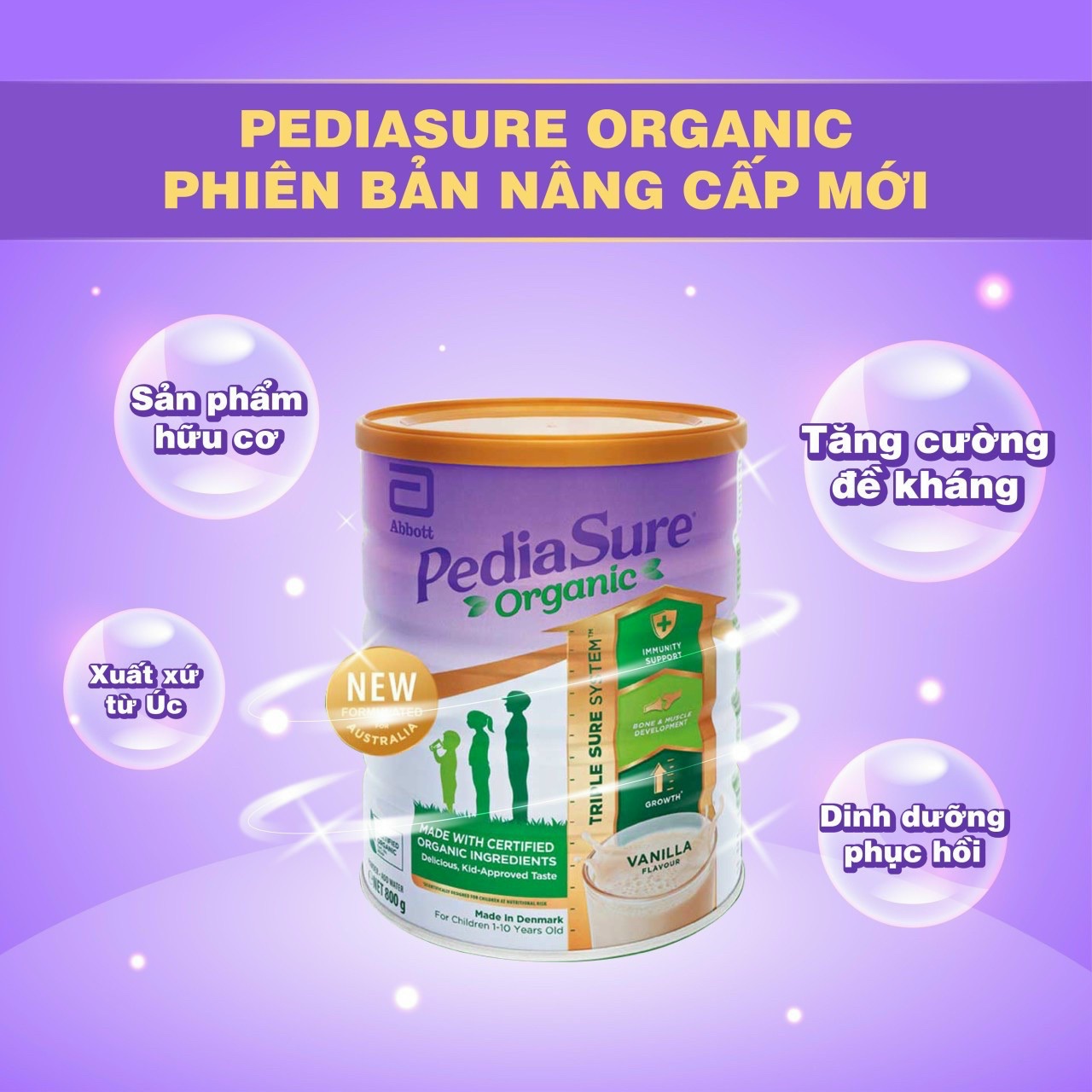 Sữa Pediasure Organic 800g dinh dưỡng phục hồi tăng sức đề kháng