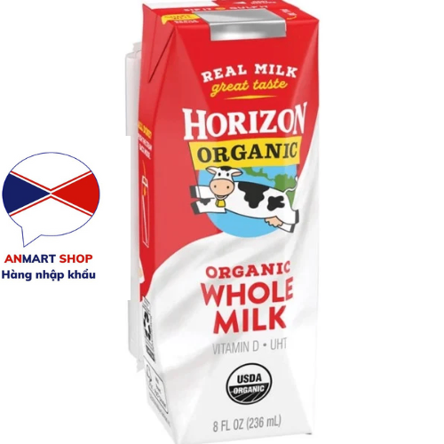 LỐC 4 HỘP SỮA TƯƠI HORIZON ORGANIC WHOLE MILK 236ML CỦA MỸ