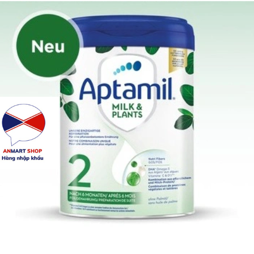 Sữa Aptamil milk & plant kết hợp sữa và protein thực vật 800g của Đức (số pre, số 1, số 2)