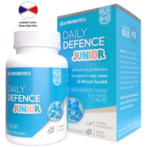 Men vi sinh tai mũi họng Amidan - BLIS PROBIOTICS DAILY DEFENCE JUNIOR New Zealand(45g)