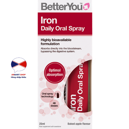 Sắt dạng xịt - Better You Iron Daily Oral Spray cho bé từ 1 tuổi của Anh 25ml