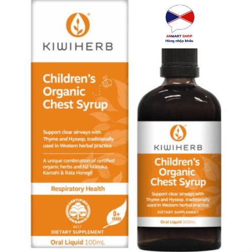 Siro Children's Organic Chest Syrup Kiwiherb Úc 100ml hỗ trợ giảm ho thắt, ho phế quản cho trẻ từ 0 tháng tuổi