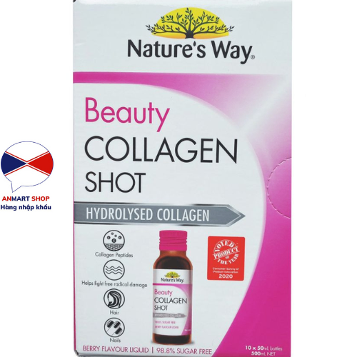 Collagen Tươi Nature Way Beauty Collagen Shot Dạng Nước Hộp 10 Chai x 50ml Nhập Khẩu Úc (1 hộp, 4 hộp)