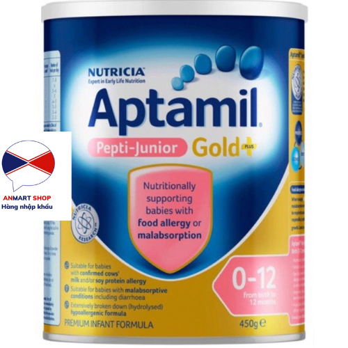 Sữa Aptamil Pepti Junior Gold + Úc Hộp 450g cho trẻ từ 0 đến 12 Tháng Tuổi Bất dung nạp Lactose- An Mart