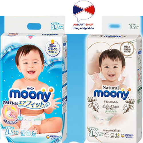 Bỉm Dán/Quần Moony Cộng miếng/Siêu cộng/ Natural/ Tiêu chuẩn nội địa Nhật size NB111/ S102/M76/L54/XL46... - Natural Dán L38