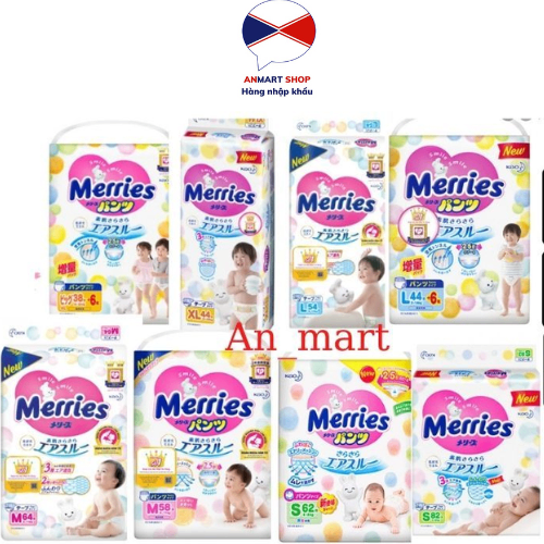 Bỉm quần tã dán Merries đủ size nội địa Nhật Bản- An Mart