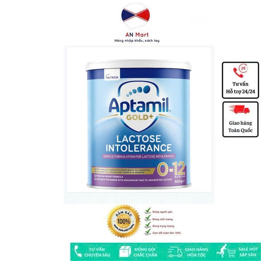 Sữa Aptamil Gold Lactose Intolerance DeLact Gold+ cho bé bất dung nạp lactose hộp 900g Úc