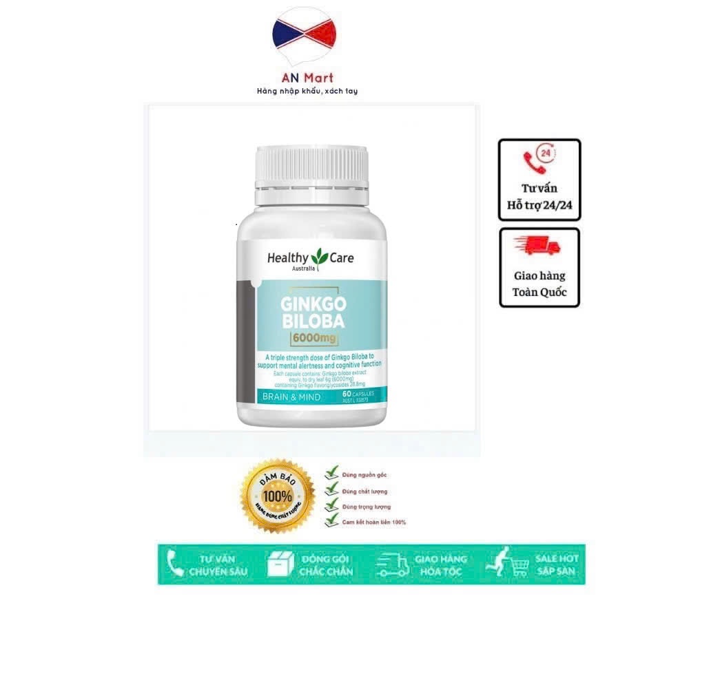 Viên uống Healthy Care Bổ não Ginkgo Biloba 6000mg Úc