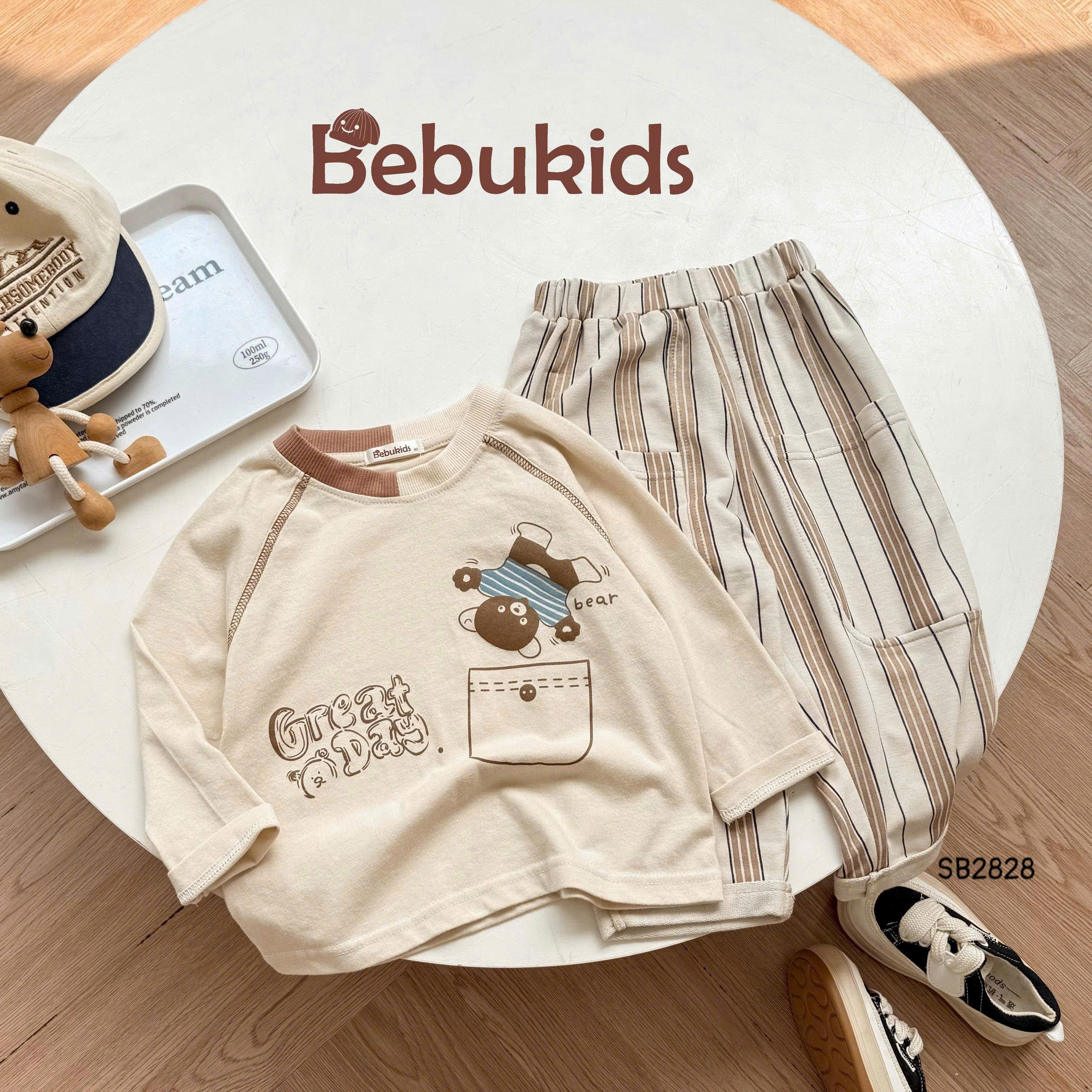 Set cotton dài tay gấu Bear cá tính BEBUKIDS