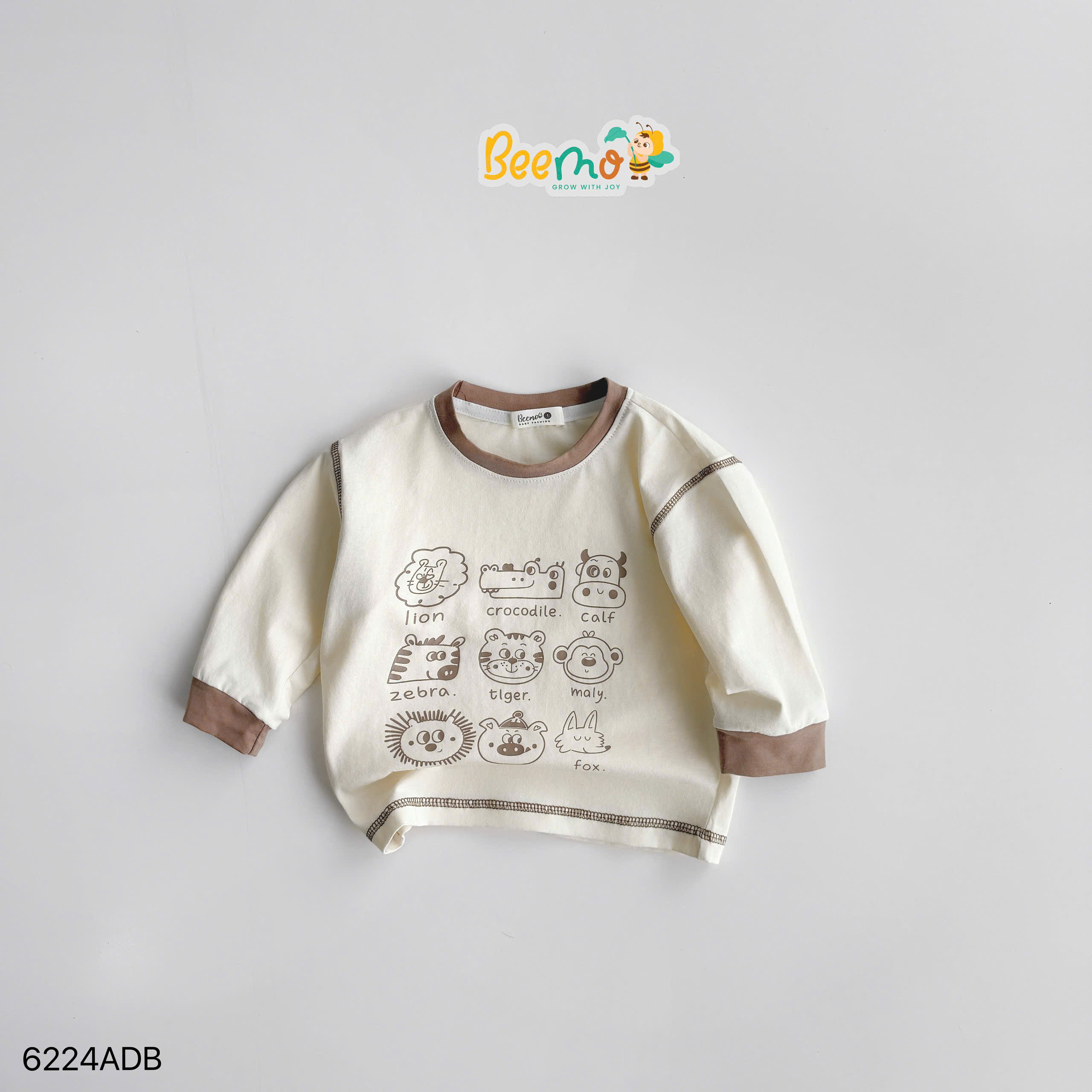 Áo cotton dài tay in hình động vật Beemo