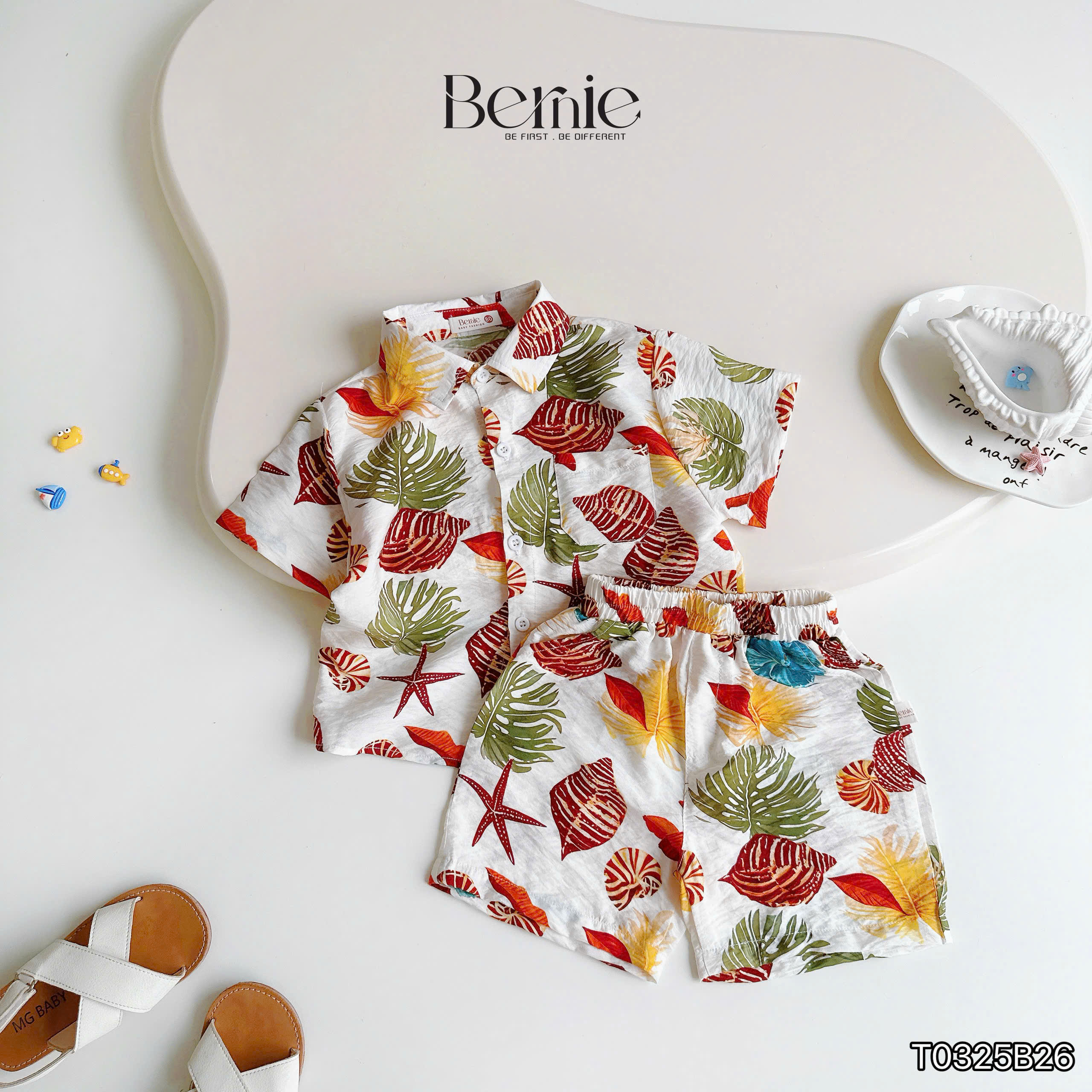 Set sơ mi đũi đi biển họa tiết cho bé yêu Bernie