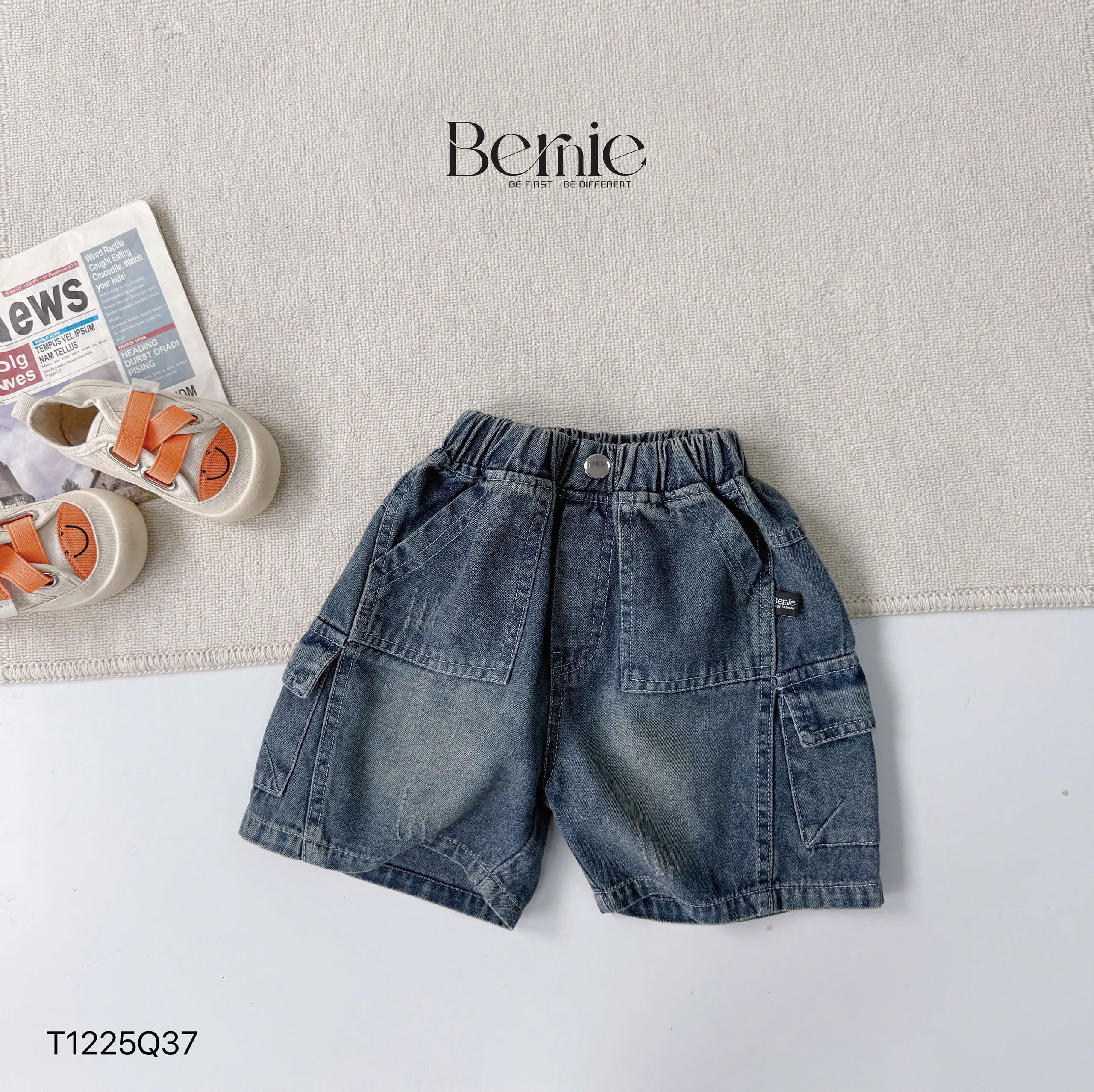 Quần short jean túi hộp năng động Bernie