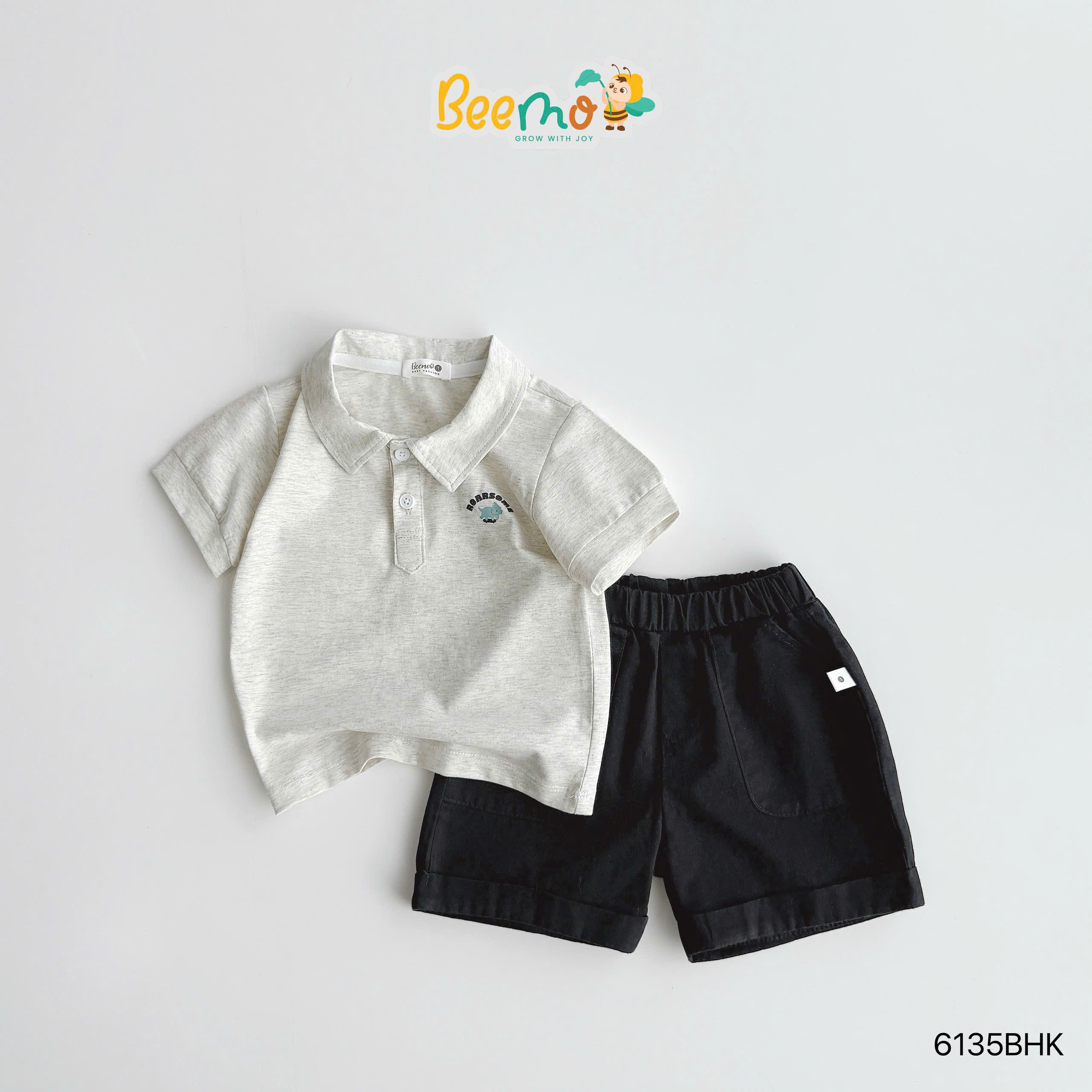 Set polo cộc tay in hình khủng long Beemo