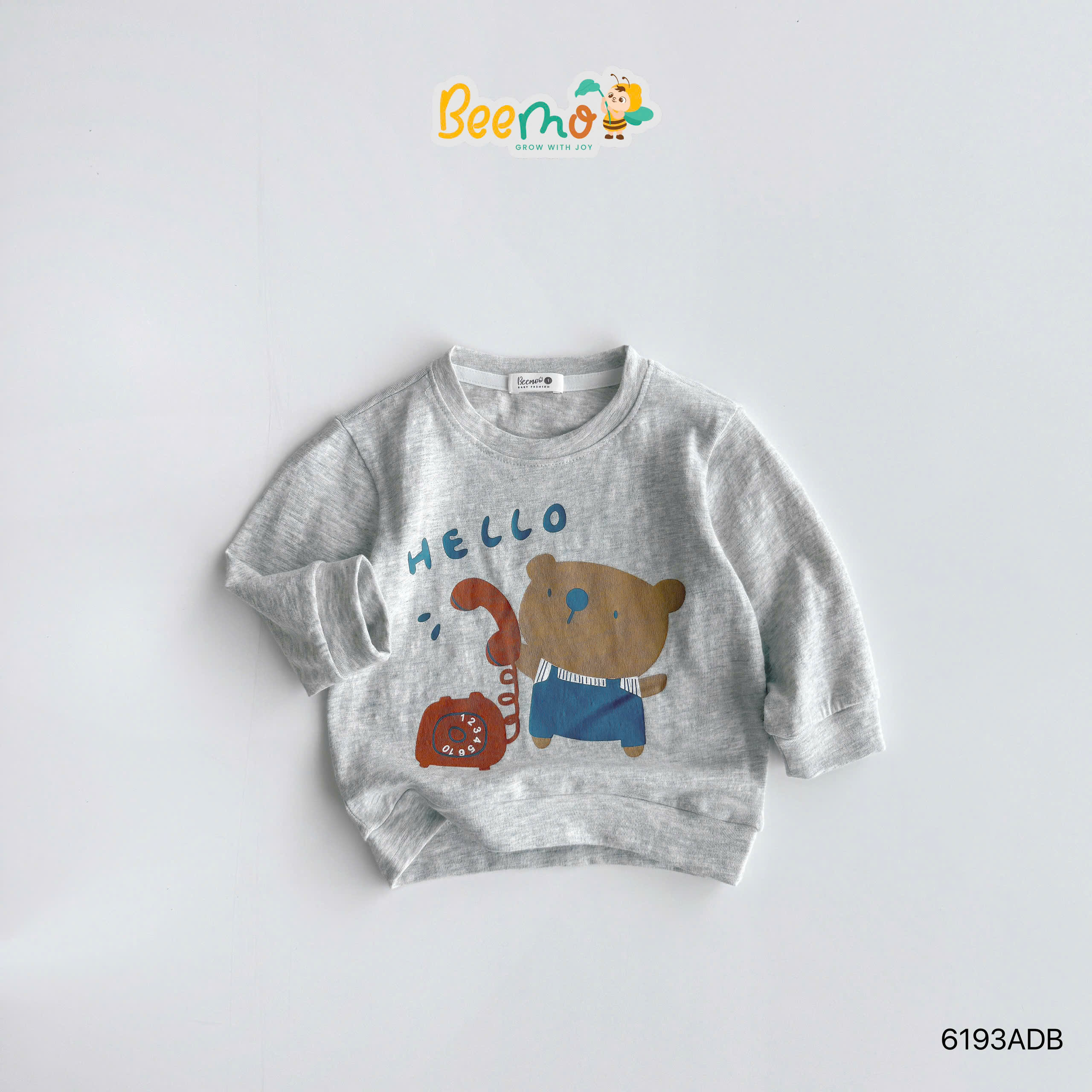 Áo dài tay cotton xược in hình gấu Beemo