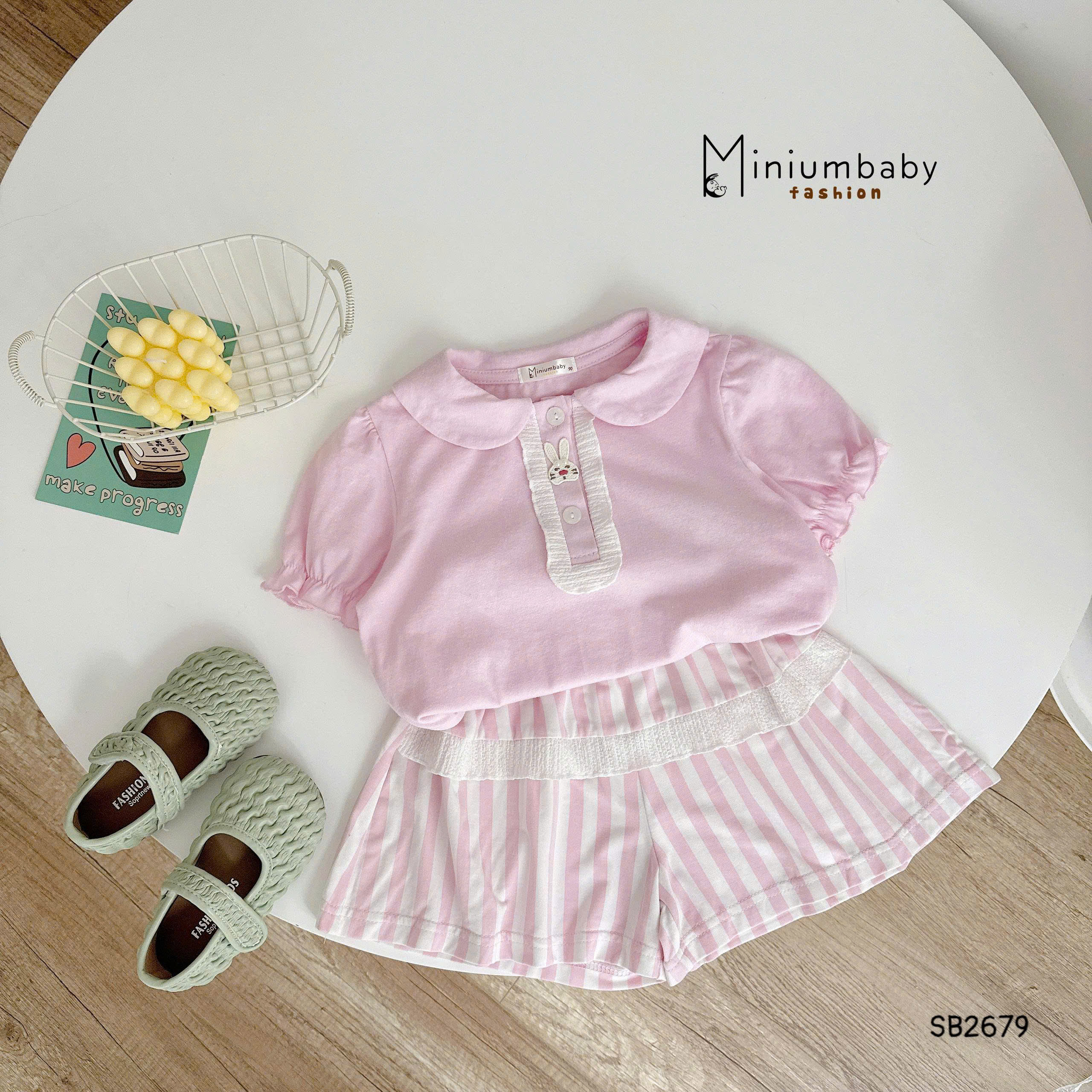 Set cotton cổ sen phối bèo MINIUMBABY