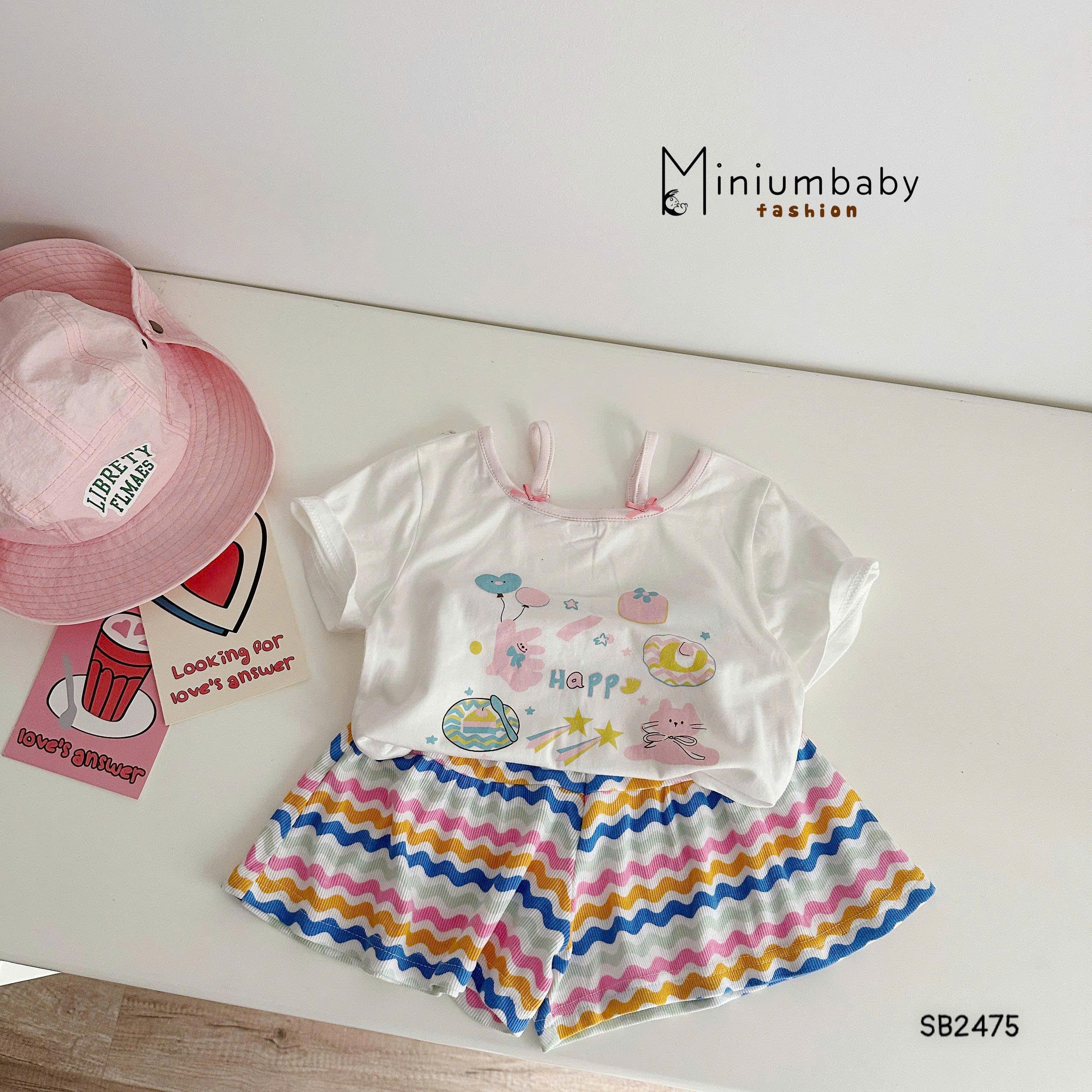 Set bé gái áo cổ nơ phối quần váy MINIUMBABY